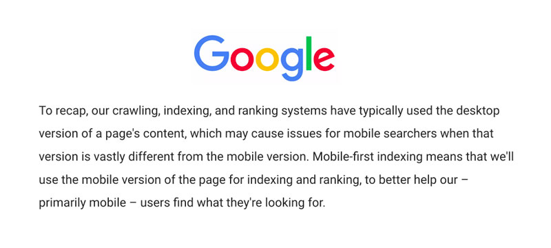 notice on mobile first indexing from google