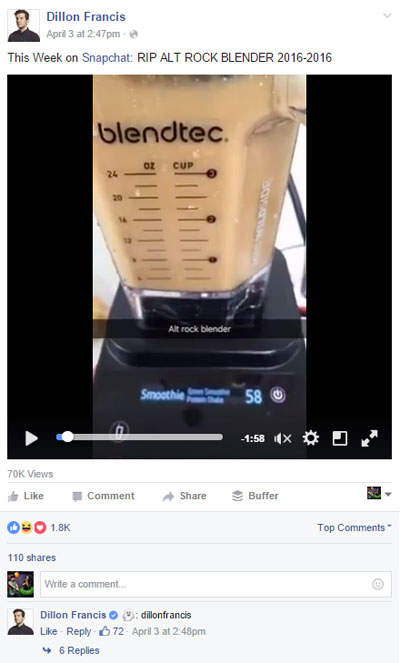 Dillon Francis Snapchat Story, Facebook Page blender video