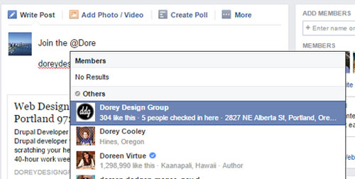 Facebook Group, @ Mention Tag for Facebook Page