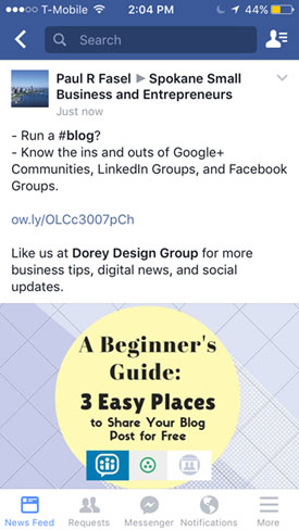 Facebook Group, Mobile Post, Page Mention
