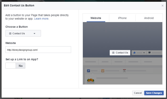 Call-to-Action Options for Facebook Page, CTA Selection Window on Desktop