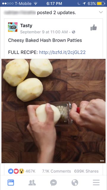 Facebook video with full URL display in news feed