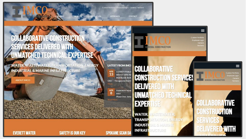 IMCO construction website on three devices