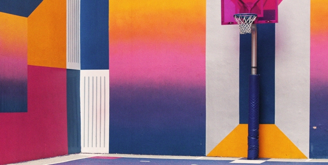 Colorful basketball court