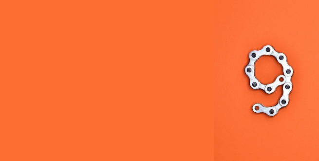 9 with orange background