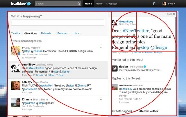 Golden ratio website design, Twitter dashboard