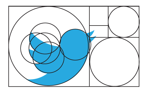 Twitter logo, golden ratio sections, website